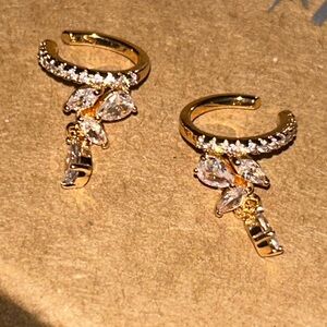 Brand New Gold Marquise Crystal Dangle Ear Cuffs (Non-Pierced) NWT